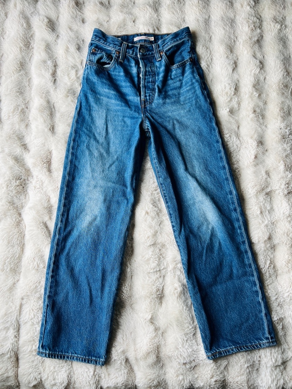 Levi’s Premium Ribcage Straight Leg Ankle Jeans Blue Denim Size 24